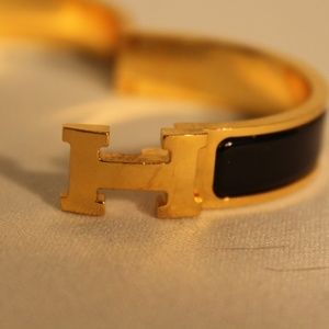 Hermes Clic H Bracelet Narrow Black Enamel Gold